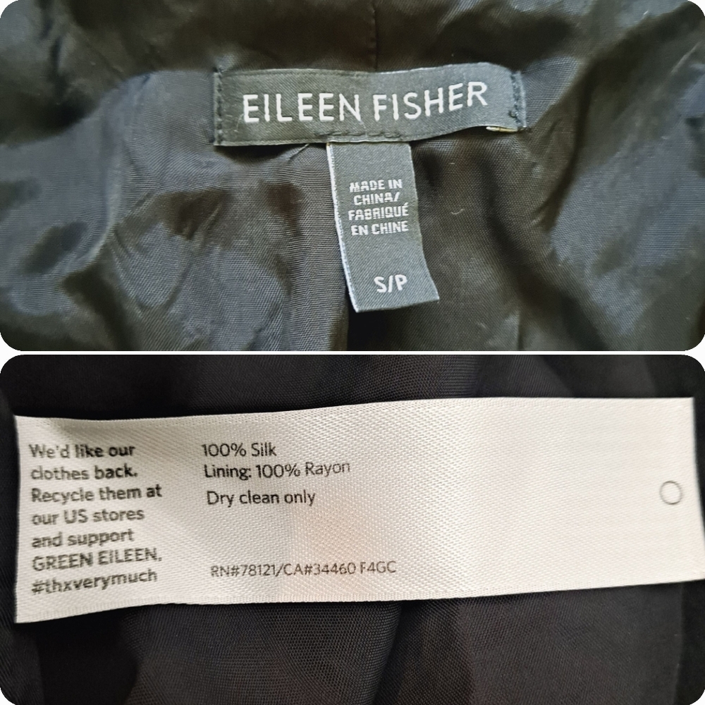 SOLD Eileen Fisher 100% silk black blazer Lagenlook oversized crepe jacket SP - Picture 15 of 15
